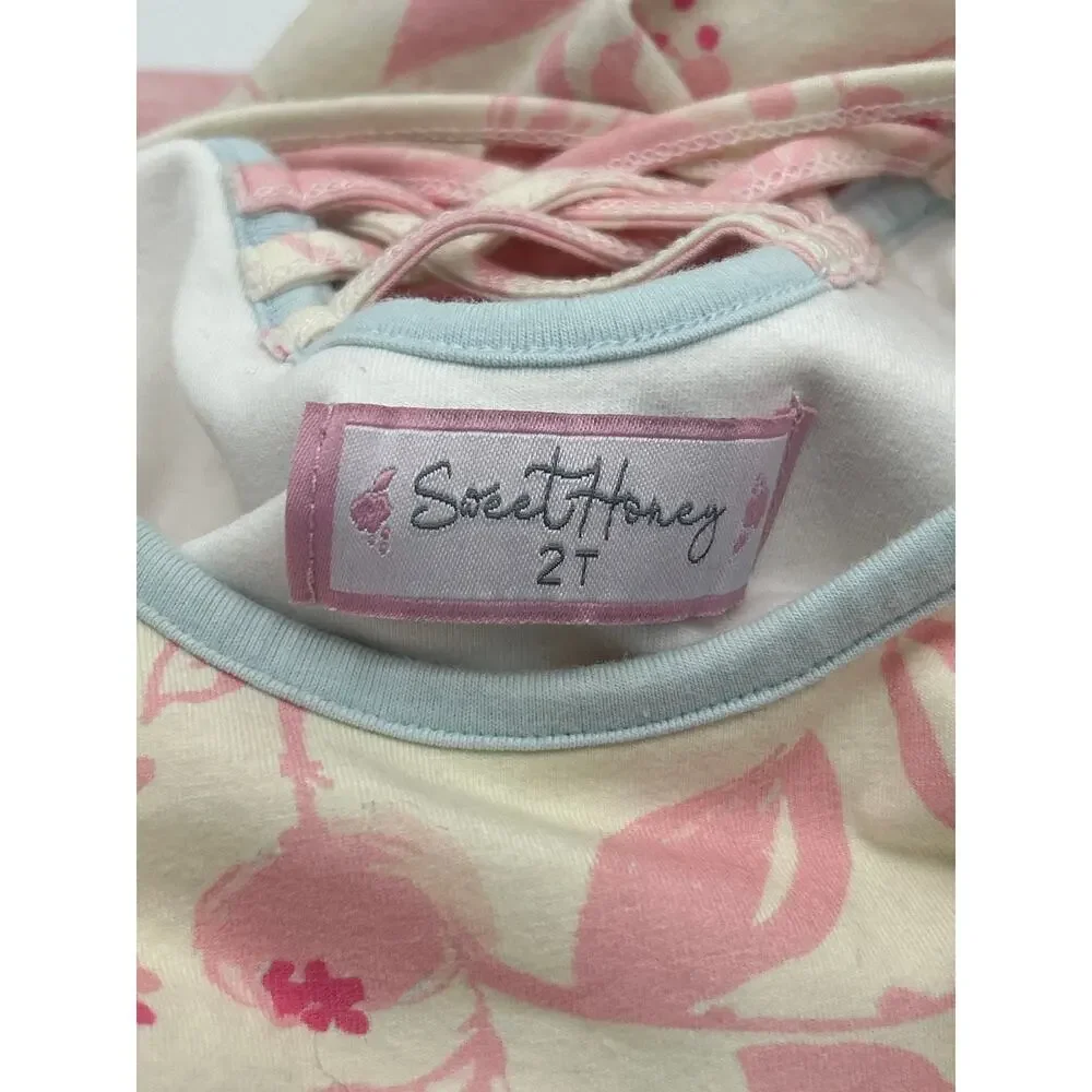 SweetHoney Floral Dress 2T Pink Cream Ruffle Twirl Cotton Stretch Toddler